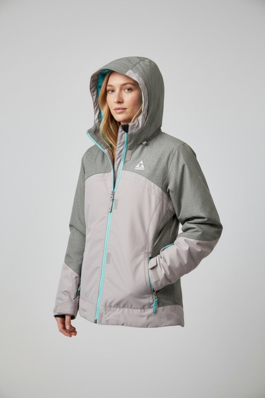 Gerry Girls Gray & Purple Colorblocked Hooded Winter Snow Jacket with Turquoise